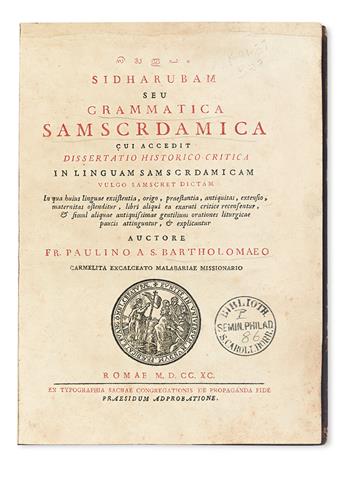 GRAMMARS, DICTIONARIES, etc.  PAULINUS À SANCTO BARTHOLOMAEO.     Sidharubam seu Grammatica Samscrdamica.  1790